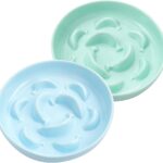 2 Pack Ceramic Cat Slow Feeder Bowl Set, 6.3″ Wide, Slow Eating 5X