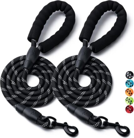 2 Pack Dog Leash, Heavy Duty Nylon Rope Pet Leashes (5FT-1/2,Black/Black)