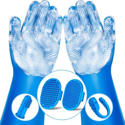 6PCS Grooming & Bath Supplies for Dogs, Cats | Dog Washing Gloves | Dog Bath Brush | Dog Shower Brush | Pet Grooming Gloves | Dog Grooming kit | Pet Supplies for Showerhead & Sprayer (Navy Blue)