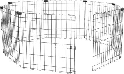 Amazon Basics Foldable Octagonal Metal Exercise Dog Playpen, Indoor/Outdoor Pet Fence, No Door, 8 Panels, Extra Small, 24 x 24 Inches, Black