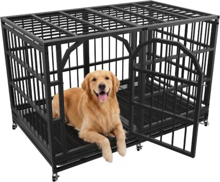 Asee'm 48 Inch Heavy Duty Dog Crate for Large Dogs Escape Proof, Black