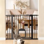 Babelio Dog Gate with Adjustable Cat Door, CatPrivilege III, 29-43″, Black