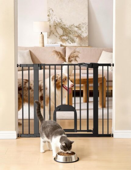 Babelio Dog Gate with Adjustable Cat Door, CatPrivilege III, 29-43", Black