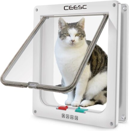 CEESC X-Large Cat Door for Pets up to 25 lbs, Weatherproof, White