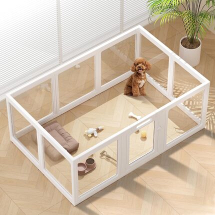 Clear Acrylic Dog Playpen Indoor Pet Pen, 24" H, White, 10 Panels