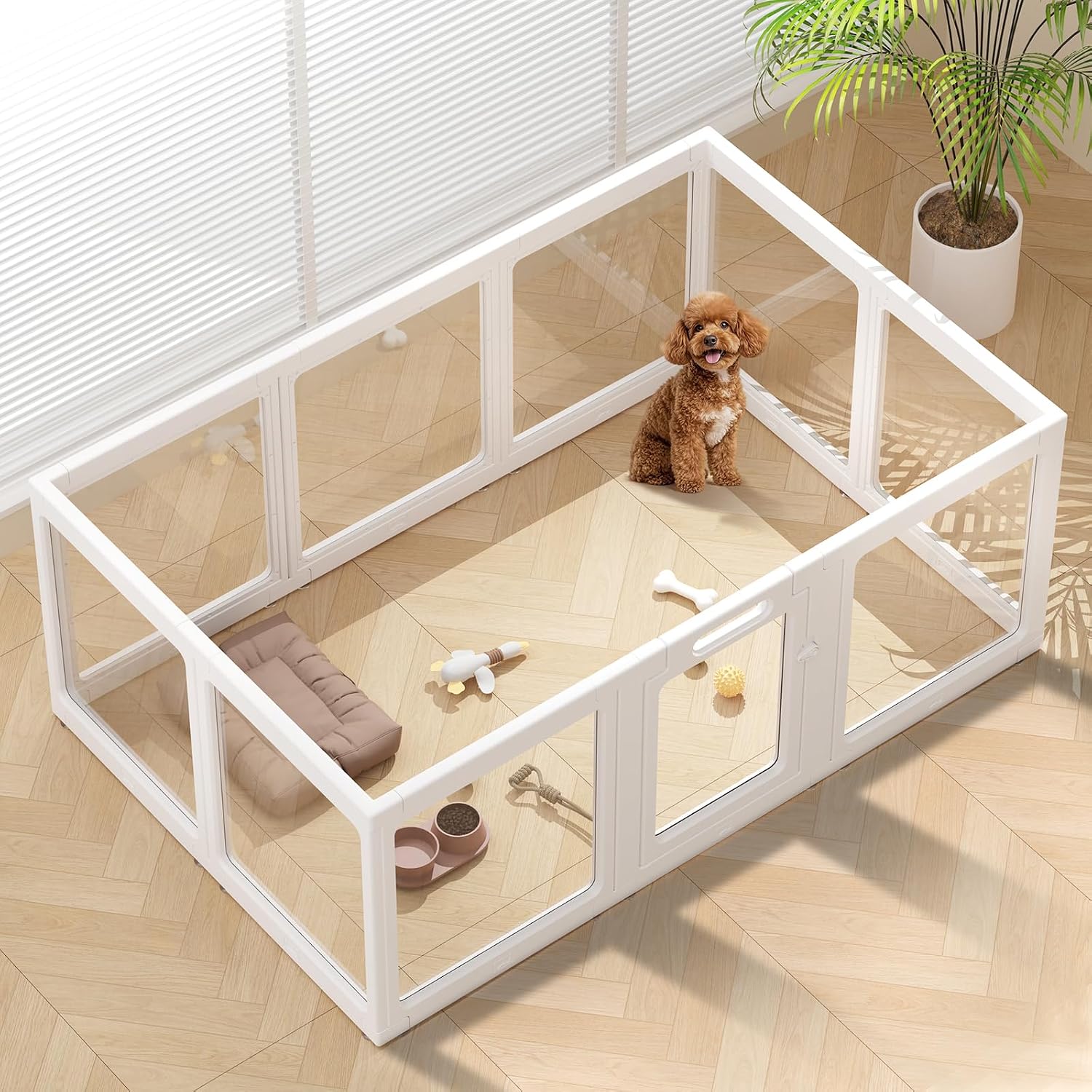Clear Acrylic Dog Playpen Indoor Pet Pen, 24" H, White, 10 Panels