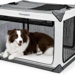 Collapsible Soft Dog Crate 36 Inch, Portable Travel Pet Crate for Large Dogs with 4-Door Mesh, Large Dog Kennel Indoor & Outdoor, Light Grey