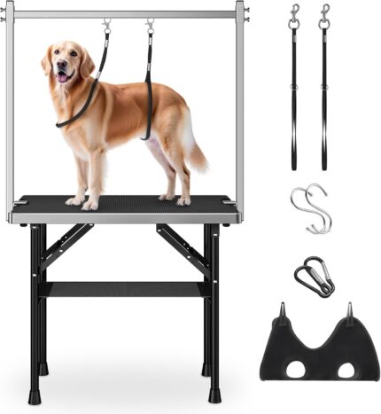 Dog Grooming Table with Arm, Hammock, Nooses, 35.5"L×23.6"W Tabletop