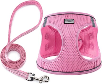 Dog Harness with Leash Set, Step-in Adjustable Puppy Pet Vest, Pink XS