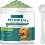 Dog Teeth Cleaning Powder, Natural Dog Dental Care Powder, Reduces Plaque Tartar & Bad Breath, Fresh Breath Tooth Cleaner, Green 100g 60-Day Supply