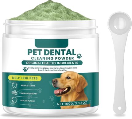 Dog Teeth Cleaning Powder, Natural Dog Dental Care Powder, Reduces Plaque Tartar & Bad Breath, Fresh Breath Tooth Cleaner, Green 100g 60-Day Supply