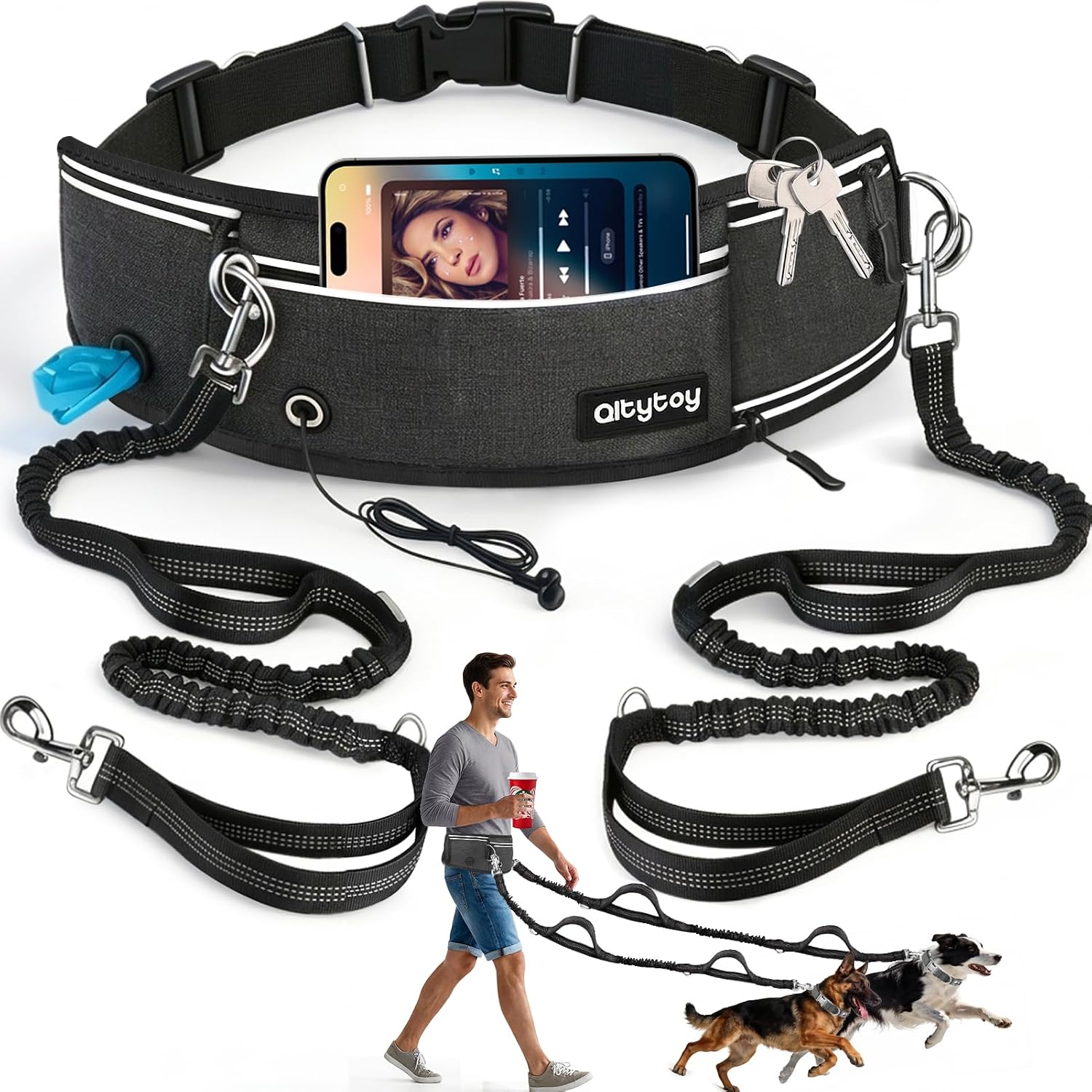 Hands Free Double Dog Leash for Two Dogs 240LB Heavy Duty Bungee