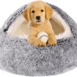Hooded Dog Bed for Small Dogs, Nest Dog Beds, Washable Cute Cat Cave Bed, Cozy Nook Pet Bed for Dogs or Cats, Anti-Slip Puppy Bed Fits up to 22 lbs Pets(Grey, 20″ x 20″)