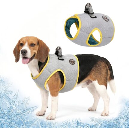 Huafly Dog Cooling Vest with Instant Chill-Heat Reflective Mesh Evaporative Dog Cooling Shirt,Adjustable Quick Release Cooling Harness for Dogs for Summer Walking,Hiking & Hot Weather (Large)