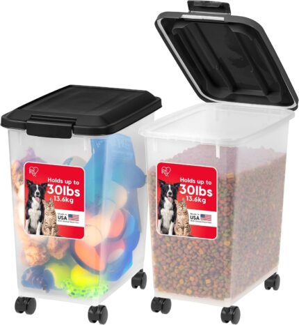 IRIS USA Dog Food Storage Container, 2-Pack, Up to 30 lbs, Black