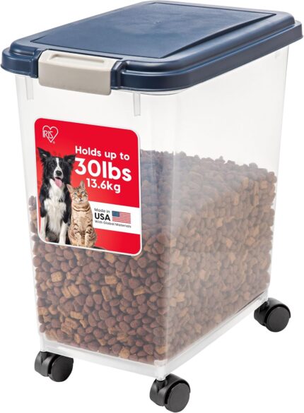 IRIS USA Dog Food Storage Container, Up to 30 lbs, Navy, Made in USA