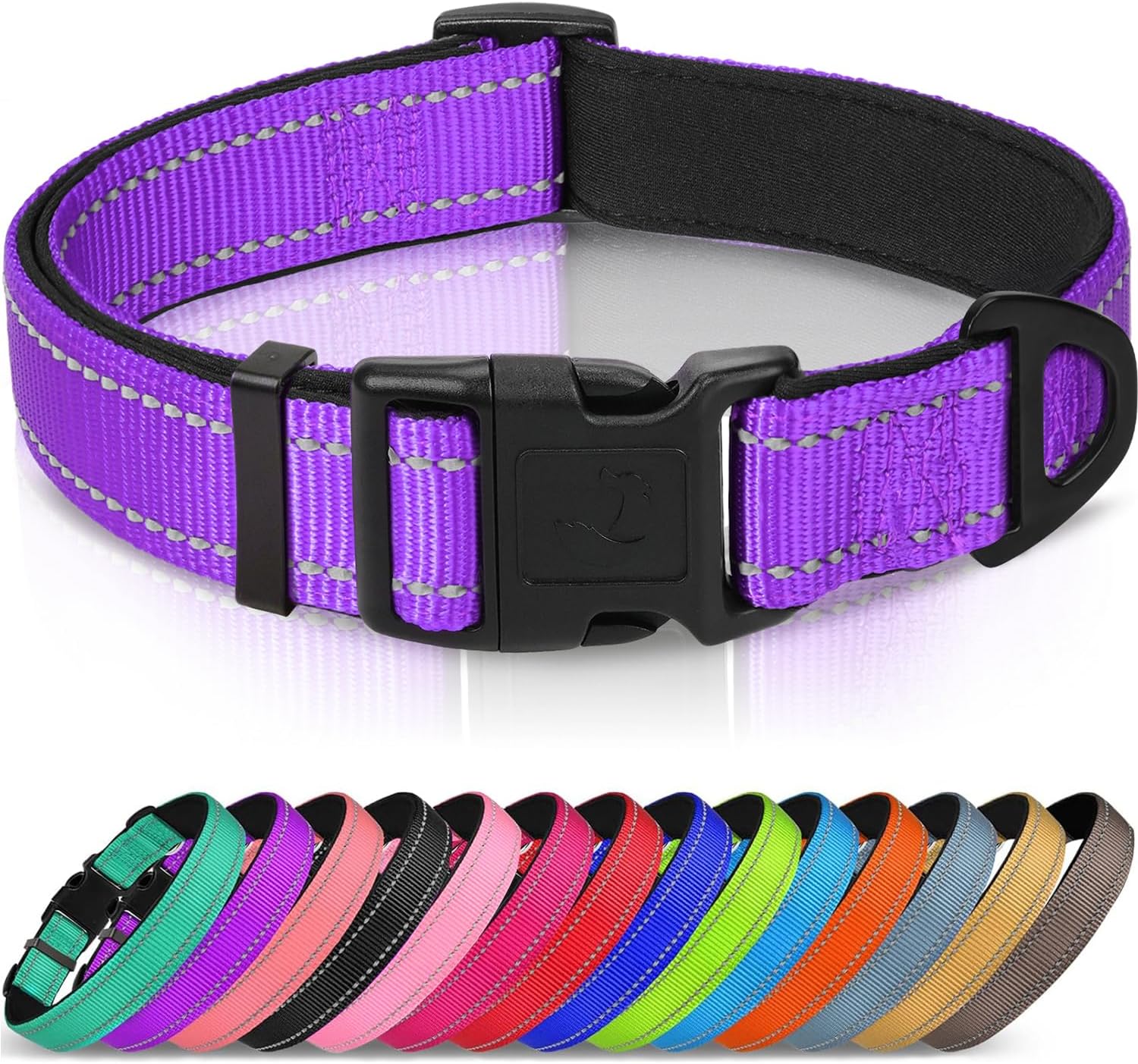 Joytale Reflective Dog Collar, Adjustable Neoprene Padded, Purple M Joytale Reflective Dog Collar, Adjustable Neoprene Padded, Purple M
