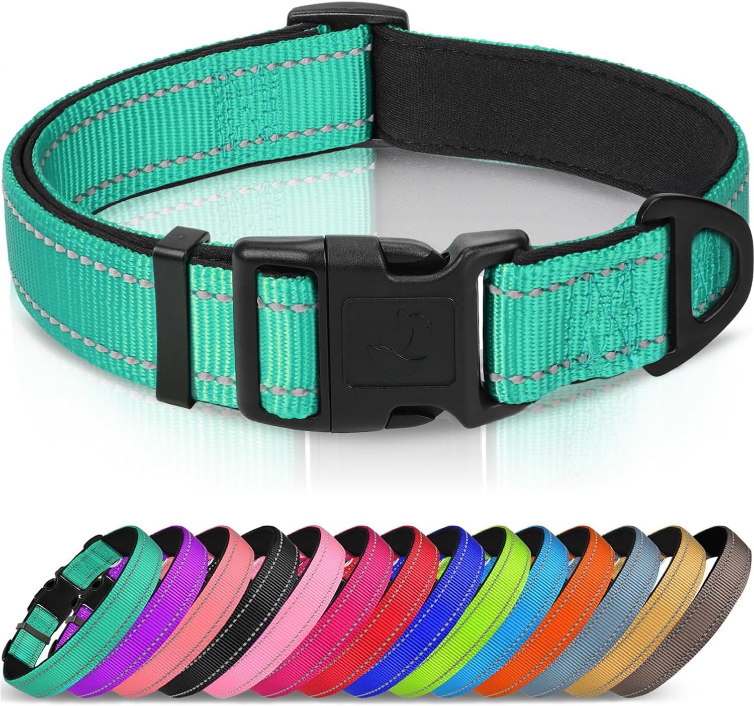 Joytale Reflective Dog Collar, Adjustable Neoprene Padded, Teal M Joytale Reflective Dog Collar, Adjustable Neoprene Padded, Teal M