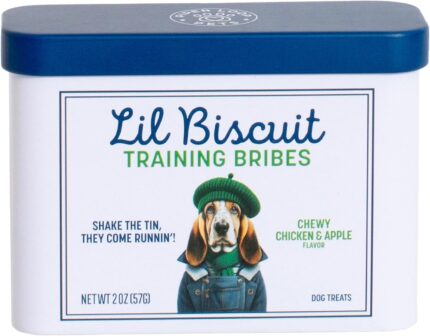 Lil Biscuit Pocket-Sized 3-in-1 Training Tin — Training Tool, Treat Container, Bonus: Comes with Our Signature Chewy Chicken & Apple Treats | Refillable | 2 oz