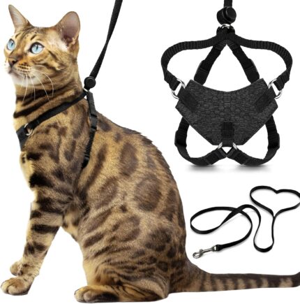 OutdoorBengal Houdini™ Escape Proof Cat Harness and Leash (Black, M/L)
