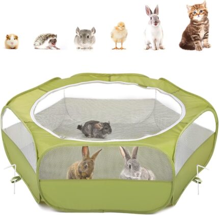 Pawaboo Small Animal Playpen with Zippered Cover,Green