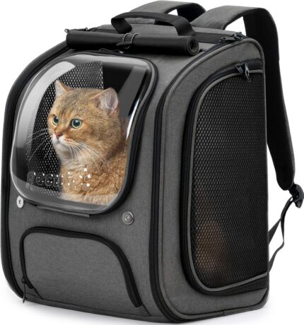 Pecute Cat Backpack Carrier,Large Space Cat Bubble Backpack,Ergonomic,Gray