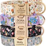 Personalized Dog Collar with Engraved Metal Buckle – Custom Name & Phone Number – Adjustable for Small, Medium, Large Breeds (Floral)