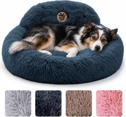 PetJett Calming Dog Bed Medium Size Dog - 30'' Donut Bed, Washable Dog Bed - Anti-Slip & Super Soft Fluffy Plush Round Dog Bed, Anti-Anxiety Premium Comfort Pet Bed, Fits Dogs Upto 45 lbs - Dark Grey