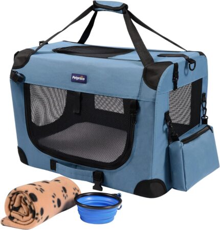Petprsco Portable Collapsible Dog Crate, 24″ Soft Dog Crate for Car Travel
