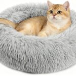 RAINFLOW Cat Bed Indoor Calming – Small Washable Plush Donut Bed for Cats