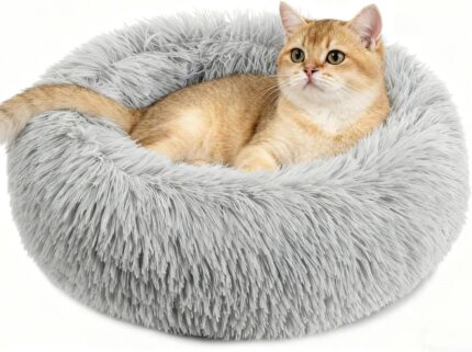 RAINFLOW Cat Bed Indoor Calming - Small Washable Plush Donut Bed for Cats