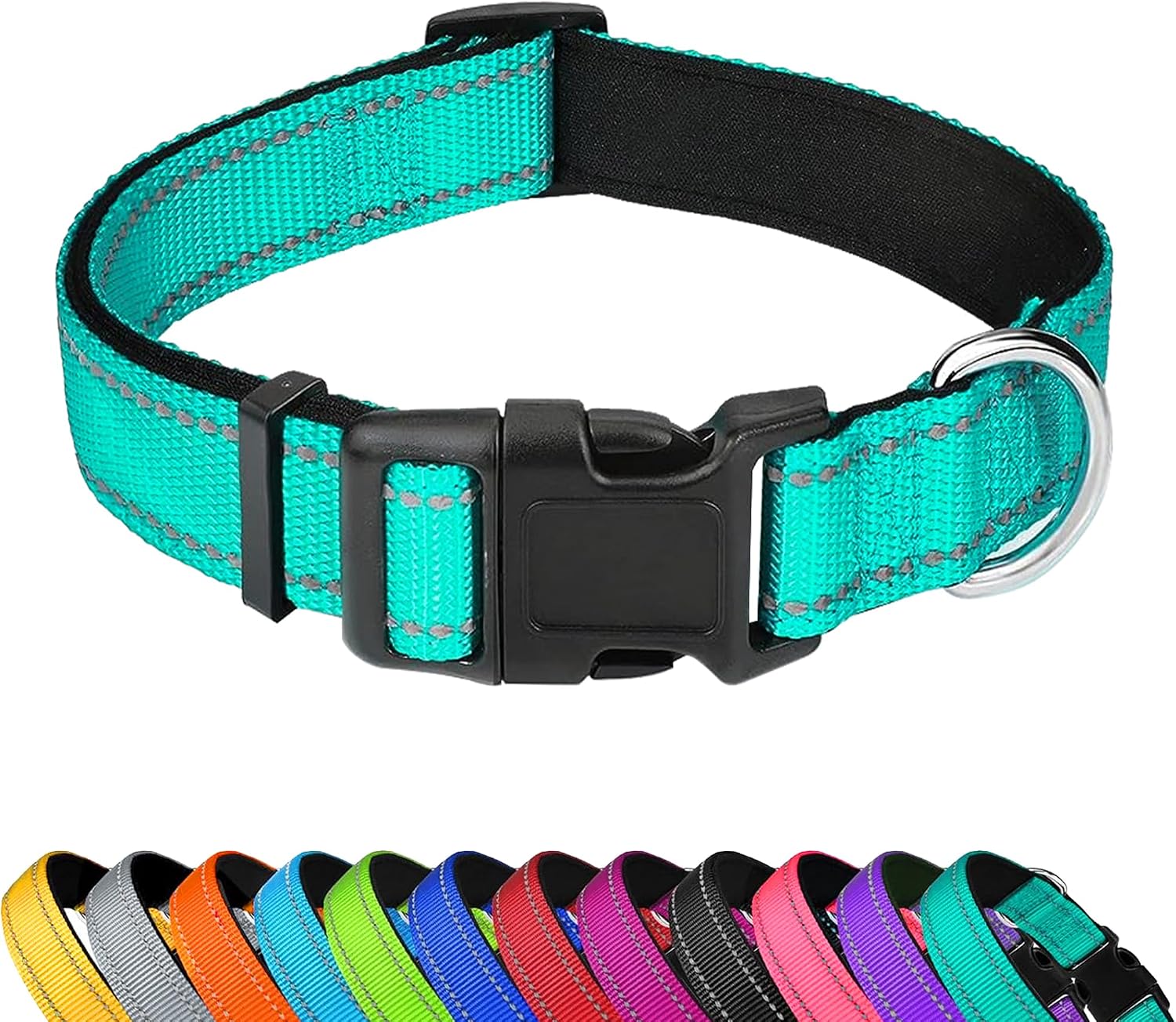 Reflective Dog Collar, Adjustable Soft Neoprene Padded,Teal,M Reflective Dog Collar, Adjustable Soft Neoprene Padded,Teal,M
