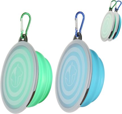 SLSON Dog Bowls Pet Collapsible Bowl with Cover Lids, 2 Pack Travel Bowls