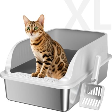 Stainless Steel Cat Litter Box with Lid, XL Metal High Sided Litter Box