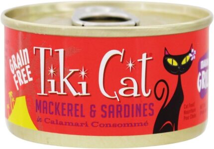 Tiki Cat & Tiki Dog693804109361 Tiki Cat Makaha Grill Mackerel And Sardines In Consomme 2.8 Ounce Cans/Pack Of 12, Red