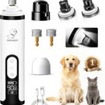 Upgraded Silent Dog Nail Grinder, Cordless Grooming Pro Nail Grinder with 3 Adjustable Speeds & Led Light, Painless Paws Grooming for Small Medium Large Dogs & Cats (2 Replacement Heads)