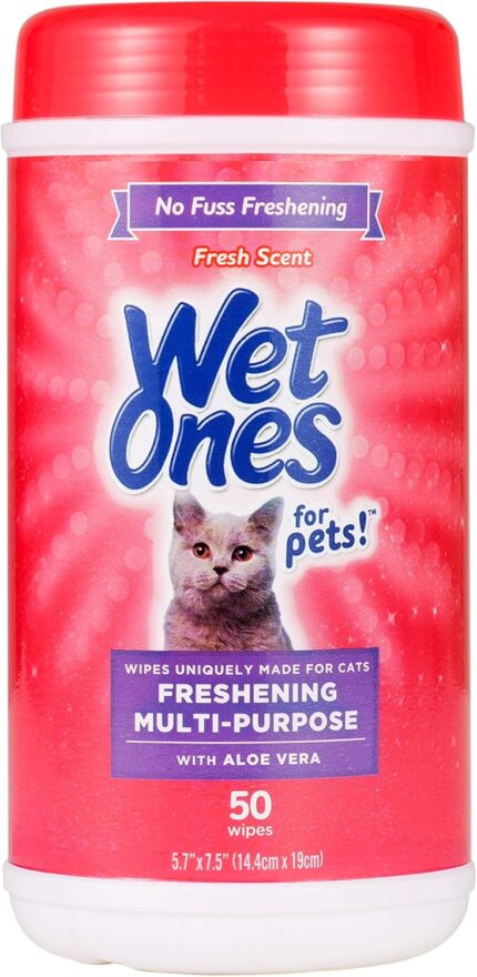 Wet Ones for Cats Freshening Wipes with Aloe Vera, Fresh Scent, 50 Count