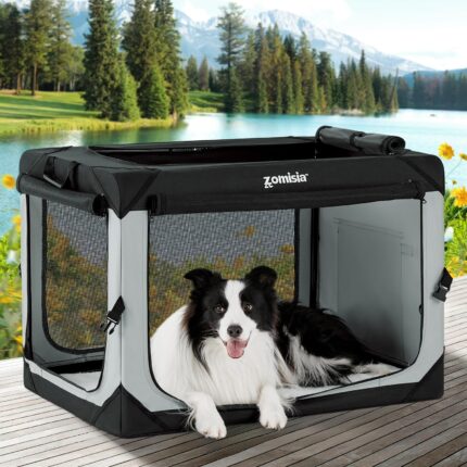 ZOMISIA 36 Inch Collapsible Dog Crate for Large Dogs, Travel Dog Crate Grey