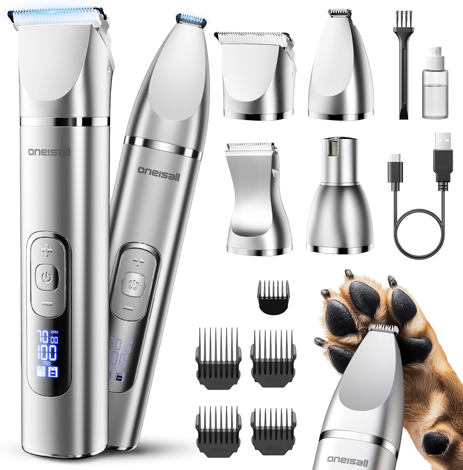 oneisall 4 in 1 Dog Grooming Kit with LCD Display